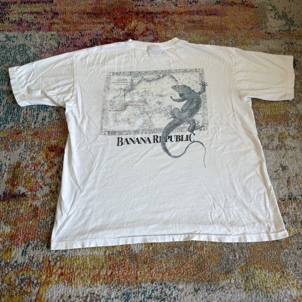 Banana Republic Vintage T Shirt Iguana Map Oceana Pocket 90s Single Stitch L
